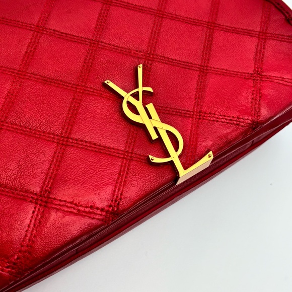 Saint Laurent Becky Quilted Leather Shoulder Bag Red Gold Hardware - Picture 6 of 13